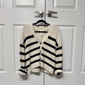 H&M Cream and Black Striped Knit Cardigan